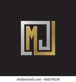 MJ initial letters looping linked square elegant logo golden silver black background