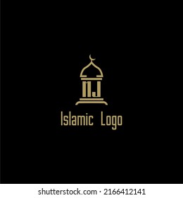 MJ initial monogram for islamic logo with mosque icon design