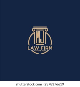 Monograma inicial de MJ para un bufete de abogados con línea de círculo creativo