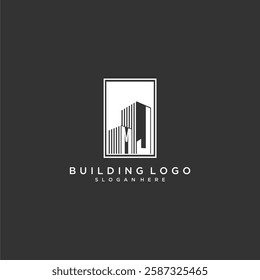 MJ initial monogram real estate logo with building creative square style design