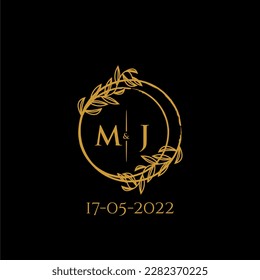 MJ initial monogram wedding with creative circle line