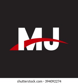 MJ initial overlapping swoosh letter logo white red black background