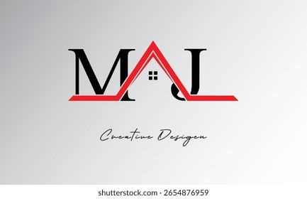 Logotipo de MJ Letter House: monograma inmobiliario creativo con icono de techo y forma de hogar para propiedad, arquitectura y marca moderna
