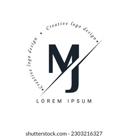 Diseño del logotipo de la carta MJ con un corte creativo. Diseño de logotipo creativo
