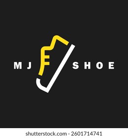 MJ letters in the shape of a shoe for a shoe brand logo