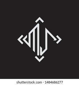 MJ Logo Abstract letter Monogram with Arrow in every side isolated on black background