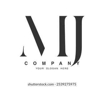 MJ logo design. Initial letter m and j serif font style. Creative classic company name typography. Trendy logotype or identity. Vector illustration.