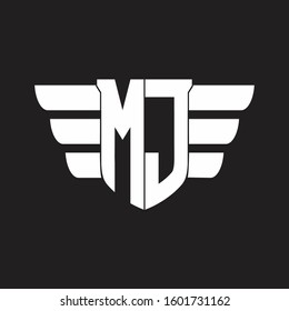 MJ Logo monogram with emblem and wings element design template