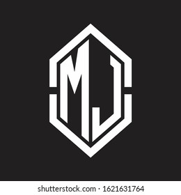 MJ Logo monogram with hexagon shape and outline slice style with black and white