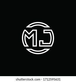 MJ-Logo-Monogramm mit negativem Platzkreis, abgerundete Design-Vorlage