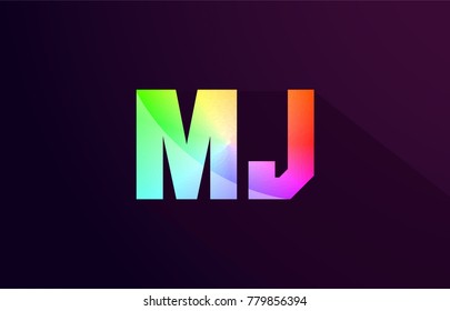 mj m j letter combination alphabet logo icon design with rainbow color and purple black background
