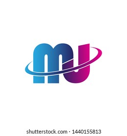 MJ, MU initial letter linked design logo with swoosh vector in isolated white background