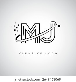 MJ Orbit Monogram Logo - Futuristic Minimal Letter mark with Circular Line Art, Tech-Inspired Dots and Space Motion Concept for Modern Branding Identity (Logotipo de Monograma de Órbita MJ - Marca de Letra Mínima Futurista com Linha de Arte Circular, Pontos Inspirados na Tecnologia e Conceito de Movimento Espacial para Identidade de Marca Moderna)