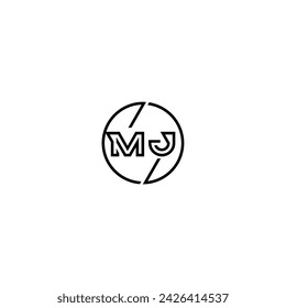 Logo de concepto de contorno simple MJ y círculo de diseño inicial de fondo blanco y negro
