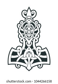 Mjollnir Thor's hammer is an amulet of Vikings. A symbol of Scandinavian mythology. Viking style tattoo. Scandinavian knots. svg