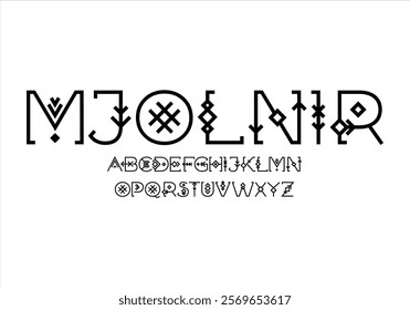 Mjolnir font for logo and headline. Isolated vector typeset