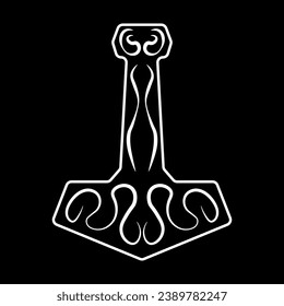 Mjolnir silhouette. God of thunder symbol. Thors hammer icon. Vector illustration image.