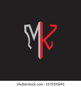 MK Abstract logo monogram with shield elements isolated on black background