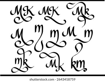 MK Calligraphy Logo – Elegant Interlocked M and K Letter Monogram Design