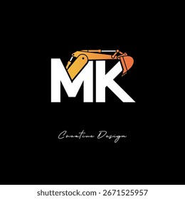 MK Excavator Arm Construction Logo - Bold Industrial Letter mark Design for Heavy Equipment, Contractor Branding and Modern Engineering Identity