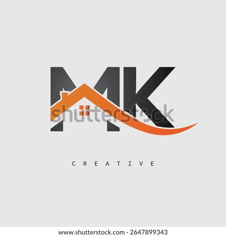 MK House Letter Logo – Creative Real Estate Monogram with Roof Shape and Home Icon for Property, Architecture and Modern Branding Identity