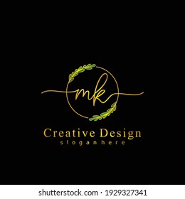 MK Initial calligraphy handwritten logo. Handwritten alphabet in the logo template. Letters and Alphabet for signature, wedding, fashion, floral and botanical logo design 