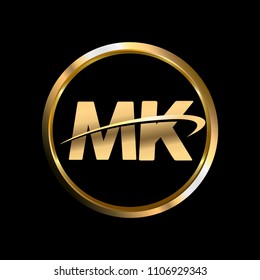 MK initial circle company logo gold black background