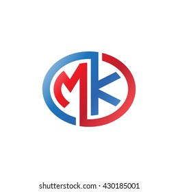 MK initial letters looping linked ellipse logo red blue