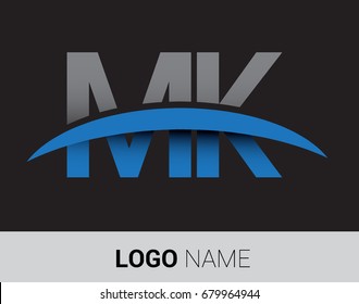 MK initial logo company name colored grey and blue swoosh design.