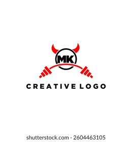 MK initial monogram for fitnes or gym logo with devil style design