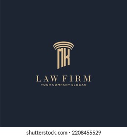 Logotipo inicial de la firma de ley monograma MK con diseño de hitos