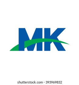 MK initial overlapping swoosh letter logo blue green