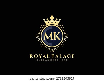 Mk initial royal palace logo vector design with beauty fashion, crown emblem, elegant royal and luxury template design.