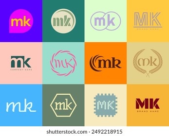 MK logo company template. Letter m and k logotype. Set different classic serif lettering and modern bold text with design elements. Initial font typography. Collection trendy business identity.