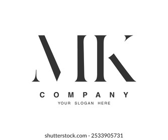 Diseño del logotipo de MK. Estilo inicial de letra m y k serif. Tipografía de nombre de empresa clásica creativa. Logotipo o identidad de moda. Ilustración vectorial.