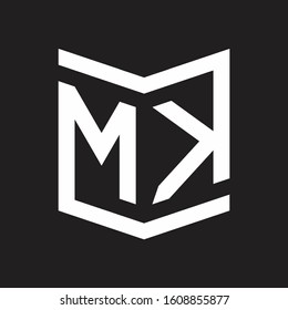 MK Logo Emblem Monogram With Shield Style Design Template Isolated On Black Background