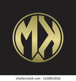 MK Logo monogram circle with piece ribbon style on gold colors