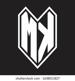 MK Logo monogram with emblem line style isolated on black background