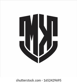 Monograma de logotipo MK con diseño de forma de escudo de emblema aislado sobre fondo blanco