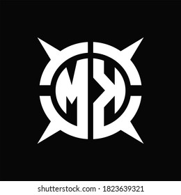 Monograma del logotipo de MK con cuatro piezas plantilla de diseño de la sección de círculo sobre fondo negro