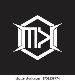 MK Logo monogram with hexagon and four taper shape design template