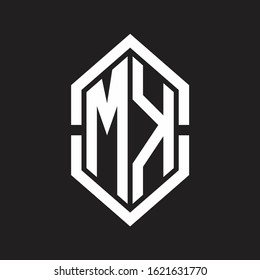MK Logo monogram with hexagon shape and outline slice style with black and white