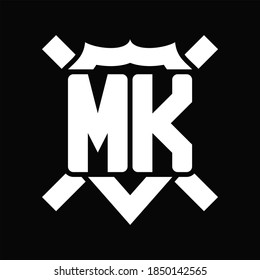MK Logo monogram isolated on shield shape with rounded line on black background