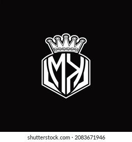 MK Logo monogram with luxury emblem shape and crown design template on black background