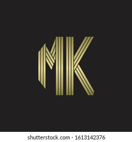 MK Logo monogram outline style linked isolated with gold colors