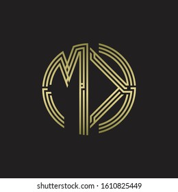 MK Logo monogram triple ribbon style line design template isolated with gold color