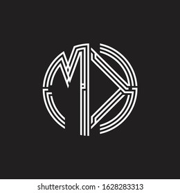 MK Logo monogram triple ribbon style line design template isolated on black background