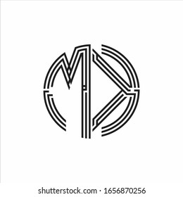 MK Logo monogram triple ribbon style line design template isolated on white background