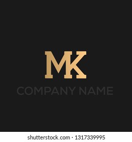 MK logo vector. M and K letters. Golden color text on black background