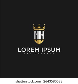 MK monograma de carta de luxo para coroa e design de logotipo de escudo